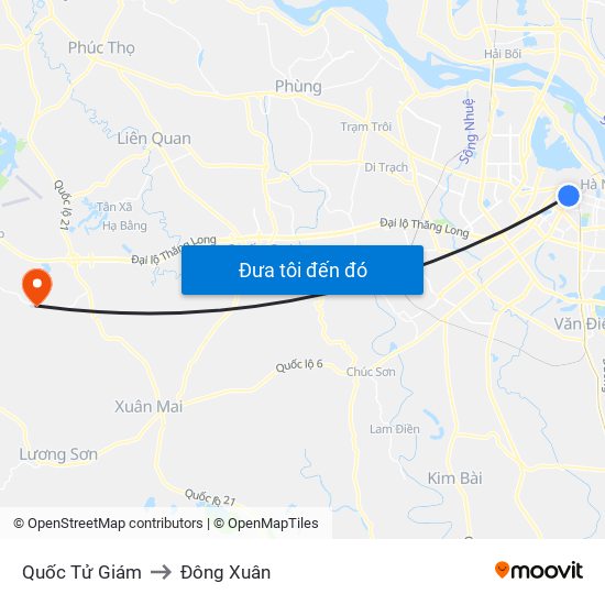 Quốc Tử Giám to Đông Xuân map