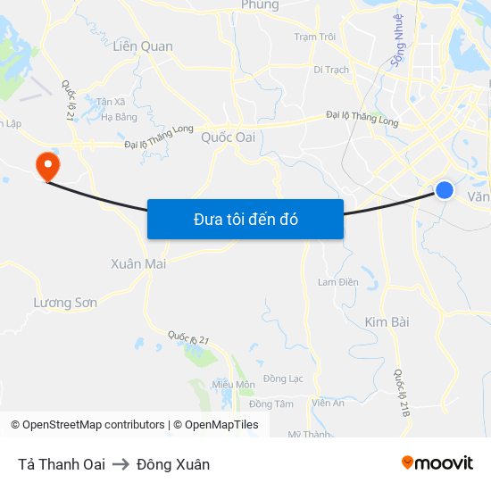 Tả Thanh Oai to Đông Xuân map