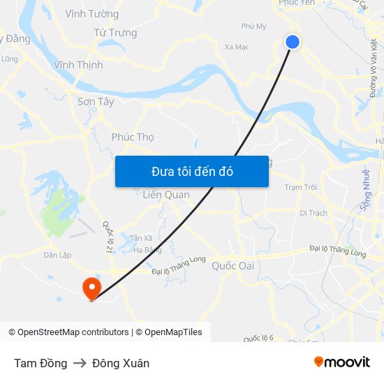 Tam Đồng to Đông Xuân map