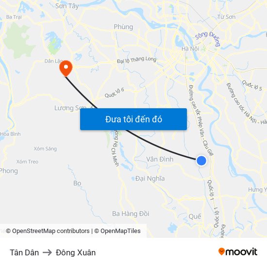 Tân Dân to Đông Xuân map