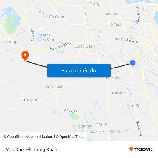 Văn Khê to Đông Xuân map