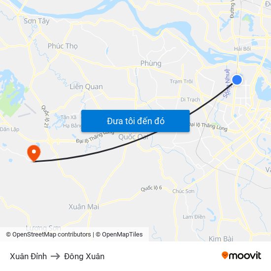 Xuân Đỉnh to Đông Xuân map