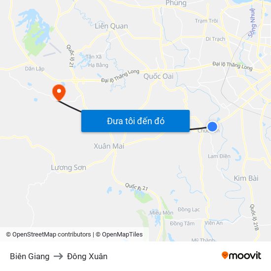 Biên Giang to Đông Xuân map