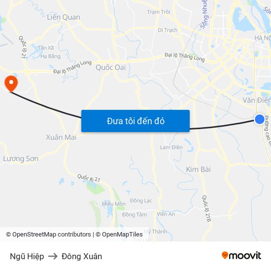 Ngũ Hiệp to Đông Xuân map