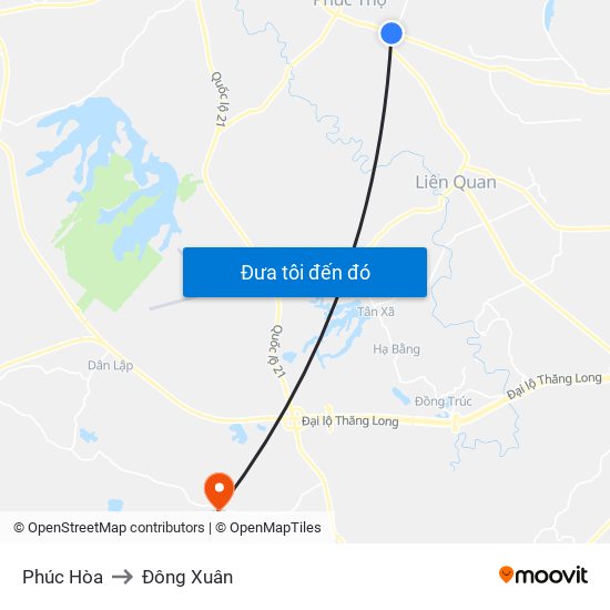 Phúc Hòa to Đông Xuân map