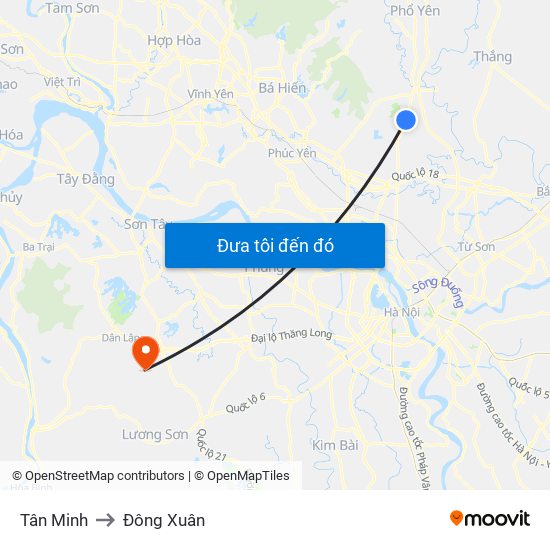 Tân Minh to Đông Xuân map