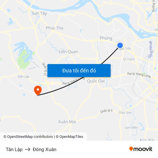 Tân Lập to Đông Xuân map