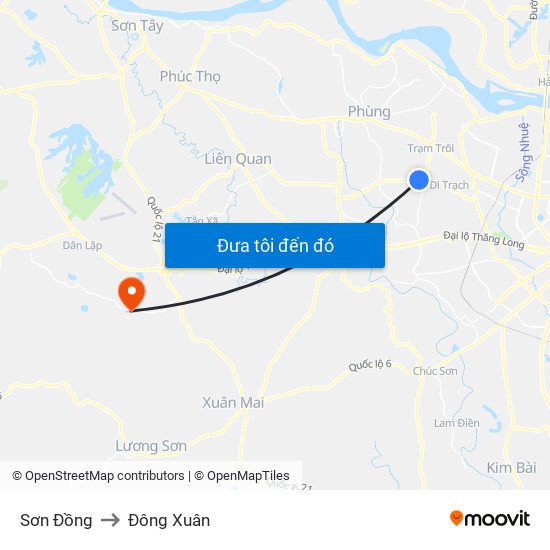 Sơn Đồng to Đông Xuân map