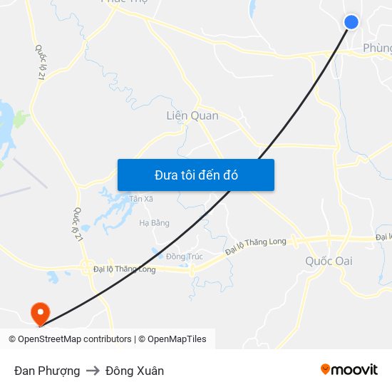 Đan Phượng to Đông Xuân map