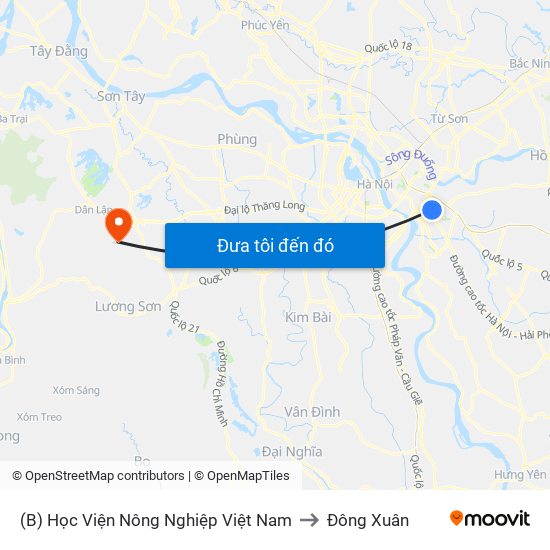 (B) Học Viện Nông Nghiệp Việt Nam to Đông Xuân map