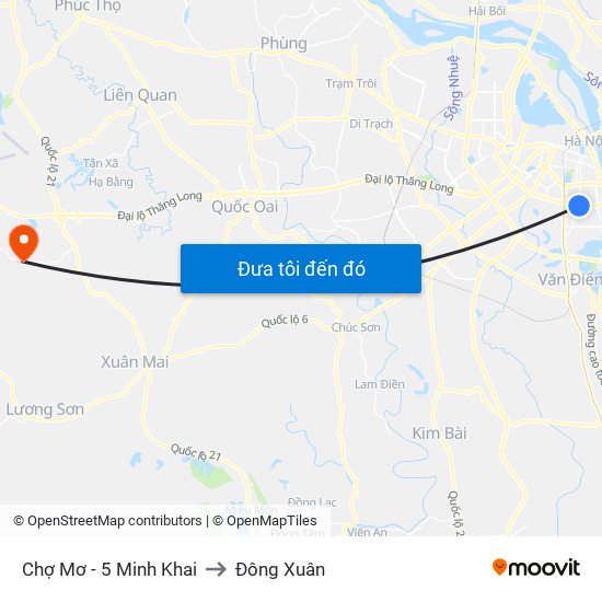 Chợ Mơ - 5 Minh Khai to Đông Xuân map