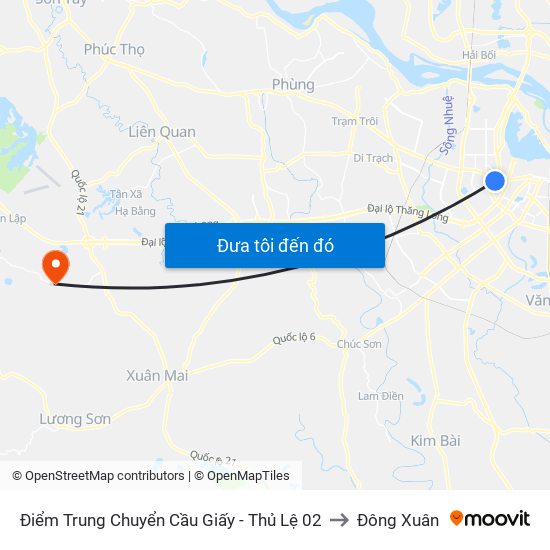 Điểm Trung Chuyển Cầu Giấy - Thủ Lệ 02 to Đông Xuân map