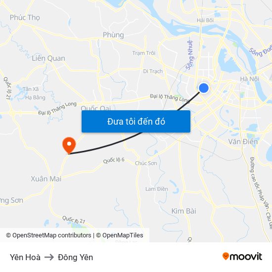 Yên Hoà to Đông Yên map