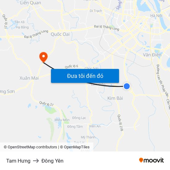 Tam Hưng to Đông Yên map