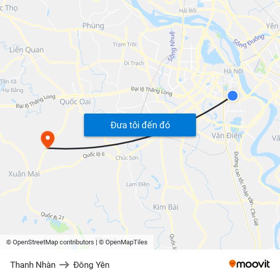 Thanh Nhàn to Đông Yên map