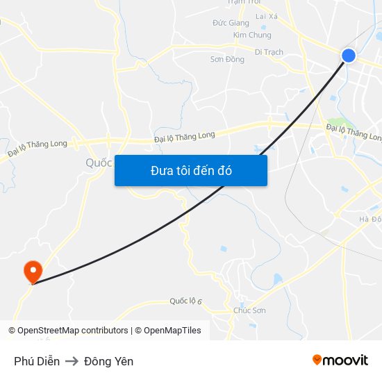 Phú Diễn to Đông Yên map