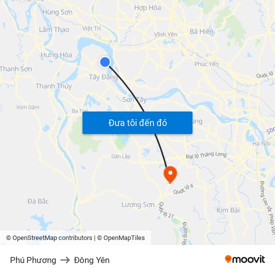 Phú Phương to Đông Yên map