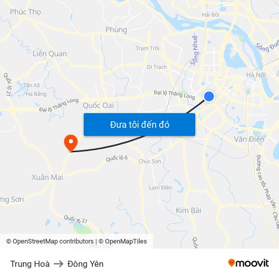 Trung Hoà to Đông Yên map