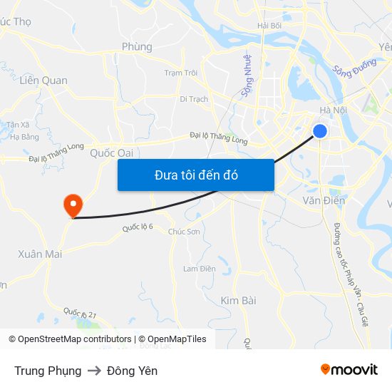 Trung Phụng to Đông Yên map