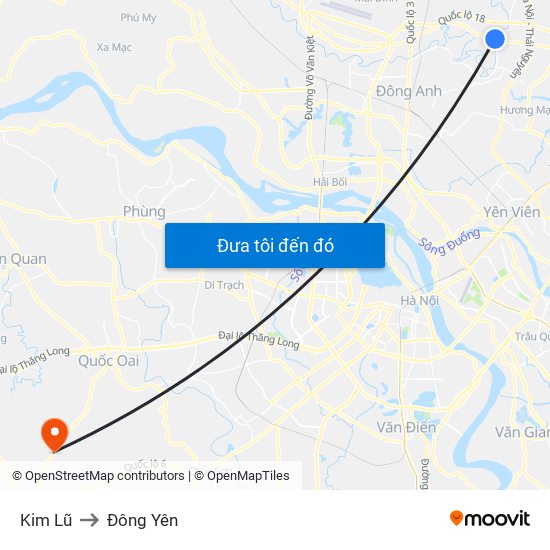 Kim Lũ to Đông Yên map