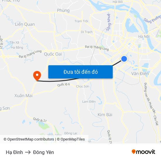 Hạ Đình to Đông Yên map