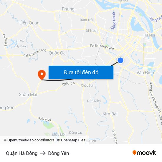 Quận Hà Đông to Đông Yên map