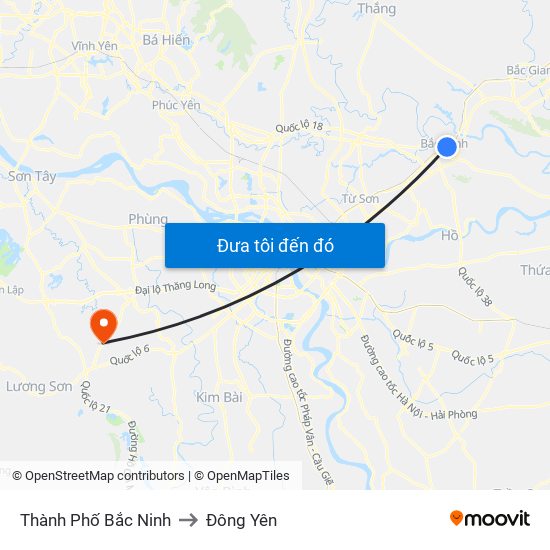 Thành Phố Bắc Ninh to Đông Yên map