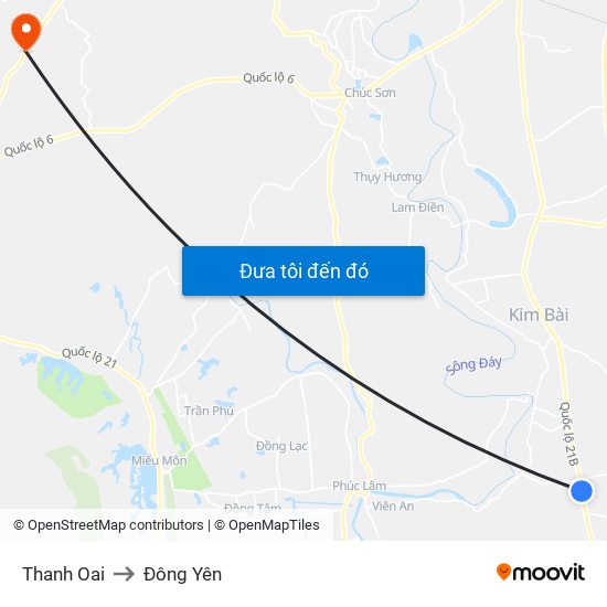 Thanh Oai to Đông Yên map