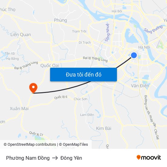 Phường Nam Đồng to Đông Yên map