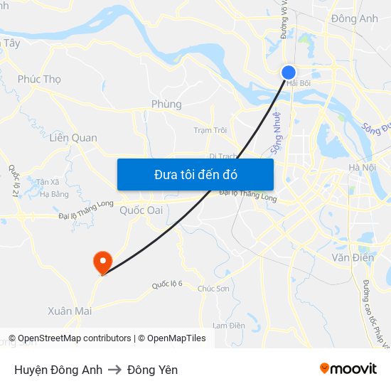 Huyện Đông Anh to Đông Yên map