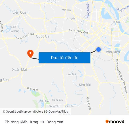 Phường Kiến Hưng to Đông Yên map