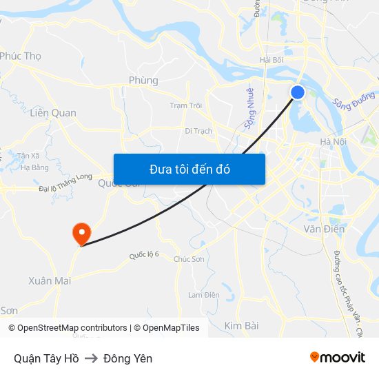 Quận Tây Hồ to Đông Yên map