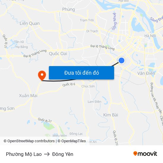 Phường Mộ Lao to Đông Yên map
