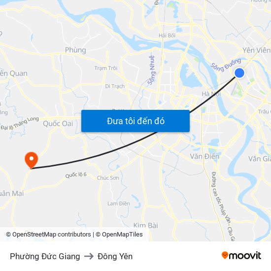 Phường Đức Giang to Đông Yên map