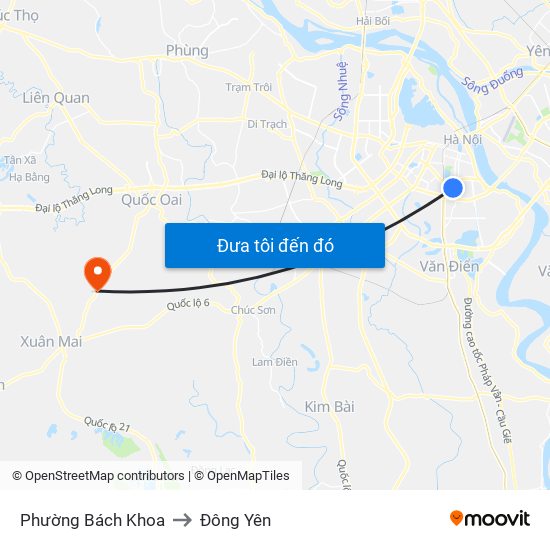 Phường Bách Khoa to Đông Yên map