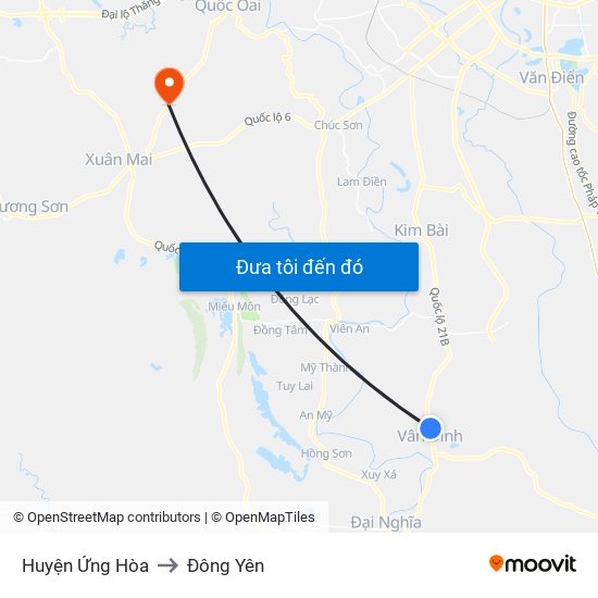Huyện Ứng Hòa to Đông Yên map