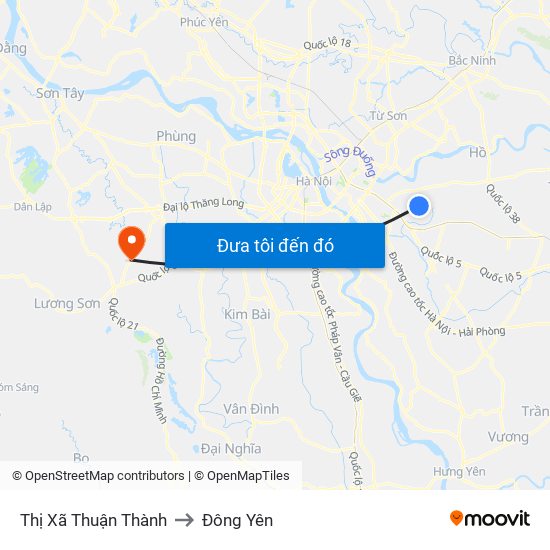 Thị Xã Thuận Thành to Đông Yên map