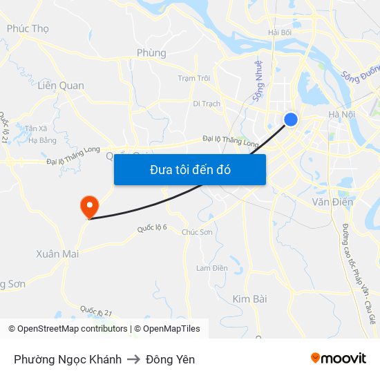 Phường Ngọc Khánh to Đông Yên map