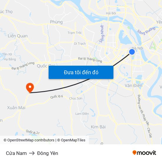 Cửa Nam to Đông Yên map