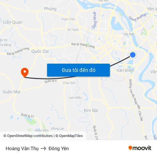 Hoàng Văn Thụ to Đông Yên map