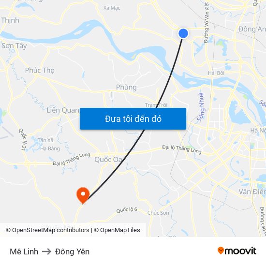 Mê Linh to Đông Yên map