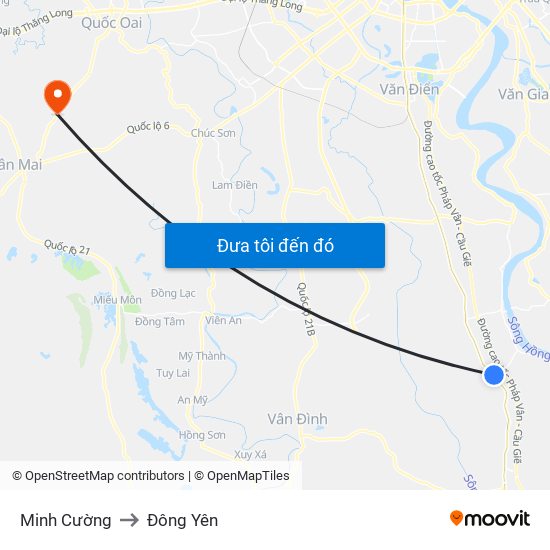 Minh Cường to Đông Yên map