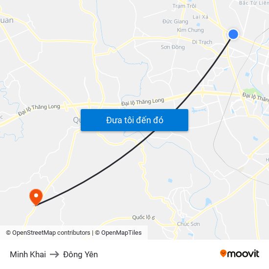 Minh Khai to Đông Yên map