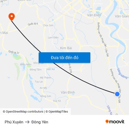 Phú Xuyên to Đông Yên map
