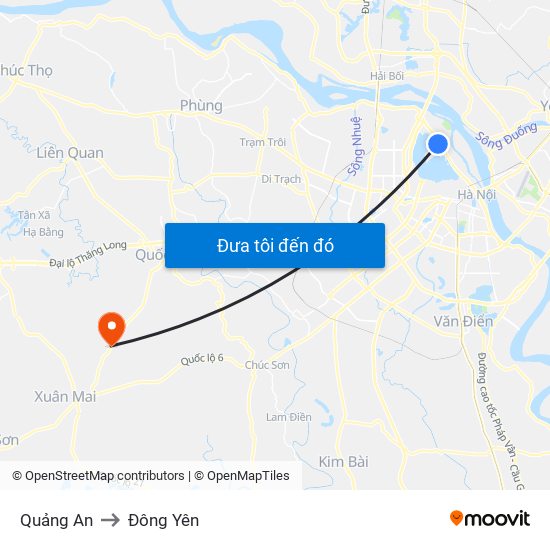 Quảng An to Đông Yên map