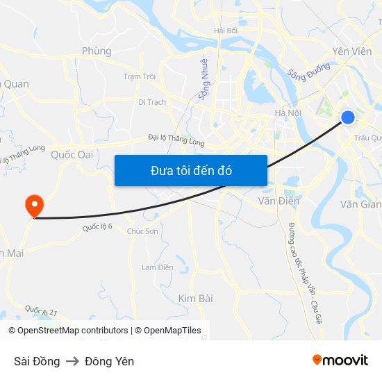 Sài Đồng to Đông Yên map