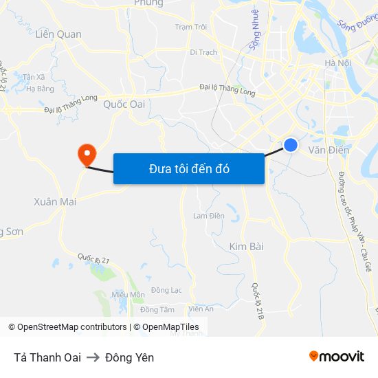 Tả Thanh Oai to Đông Yên map