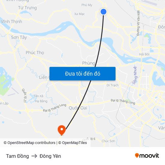 Tam Đồng to Đông Yên map