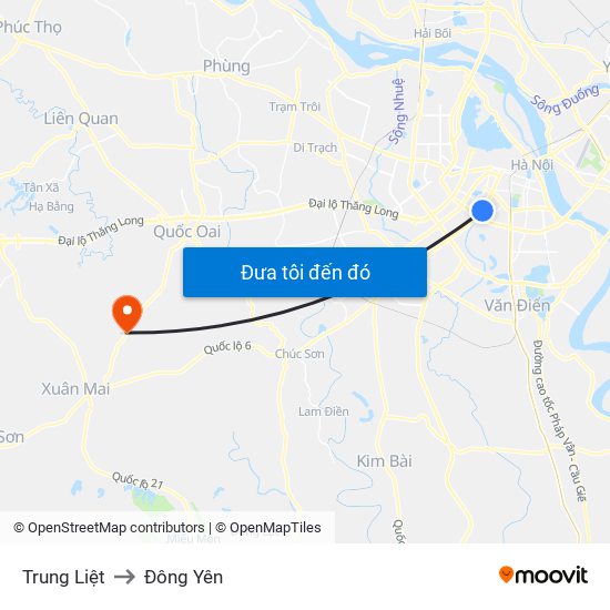 Trung Liệt to Đông Yên map