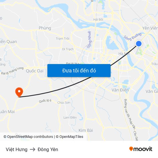 Việt Hưng to Đông Yên map